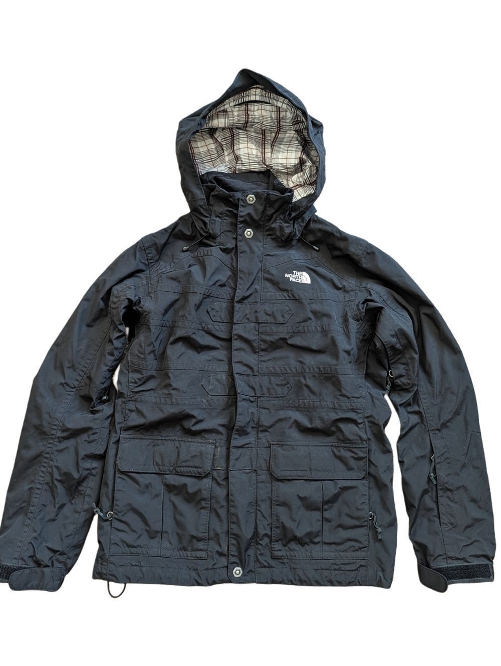 The North Face Women's Black Plaid Lined Hyvent Hooded Jacket Shell Size Medium